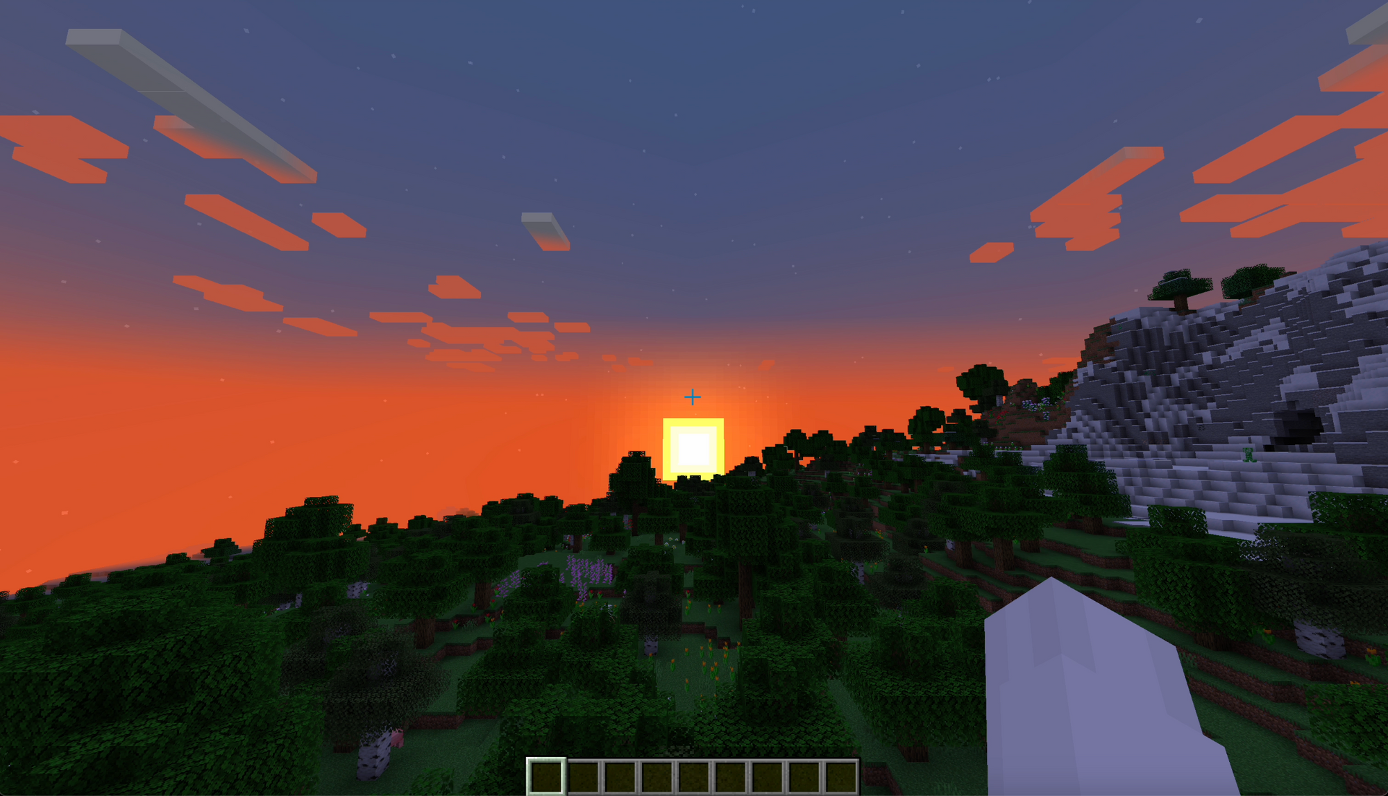 Dawn or sunrise in a Minecraft world